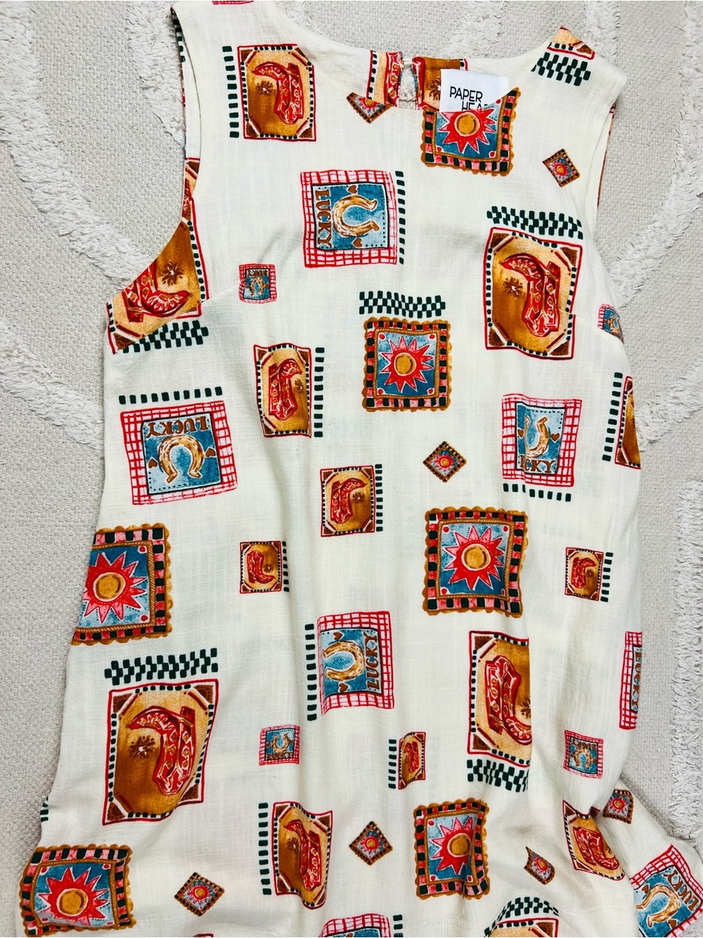 Paper Heart Linen Blend Mini Dress Sleeveless Western Cowgirl Rodeo - Size L